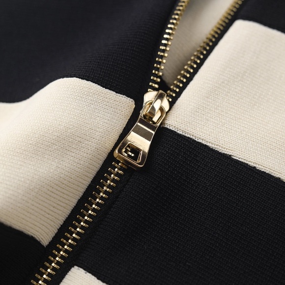 BLACK & WHITE ZIP UP CROP TUBE TOP - Picture 4 of 7